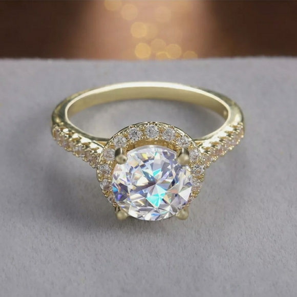 3CT Round 14K Yellow Gold Plated Halo Engagement Ring. - Picture 5 of 8